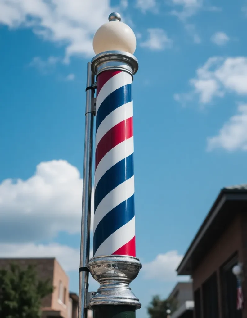Close-up de um Barber Pole giratório moderno iluminado.